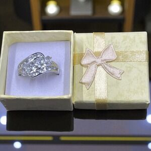 Silver‎ STS CZ Wave Ring Statement Band Coquette Elegant Glam Sparkle Jewelry
